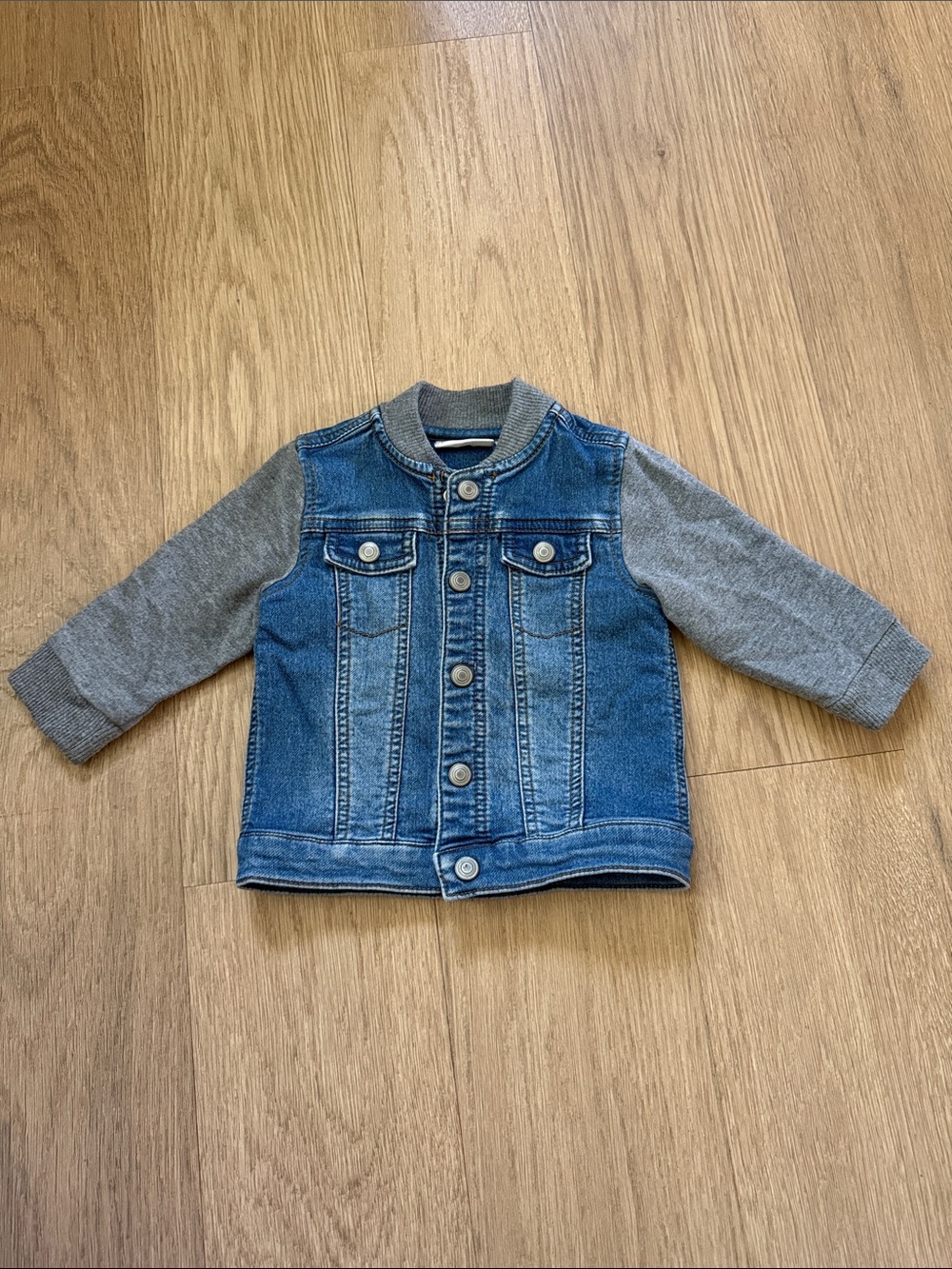First Impressions Blue Denim Jacket with Gray Knit Sleeves Size 12 Months